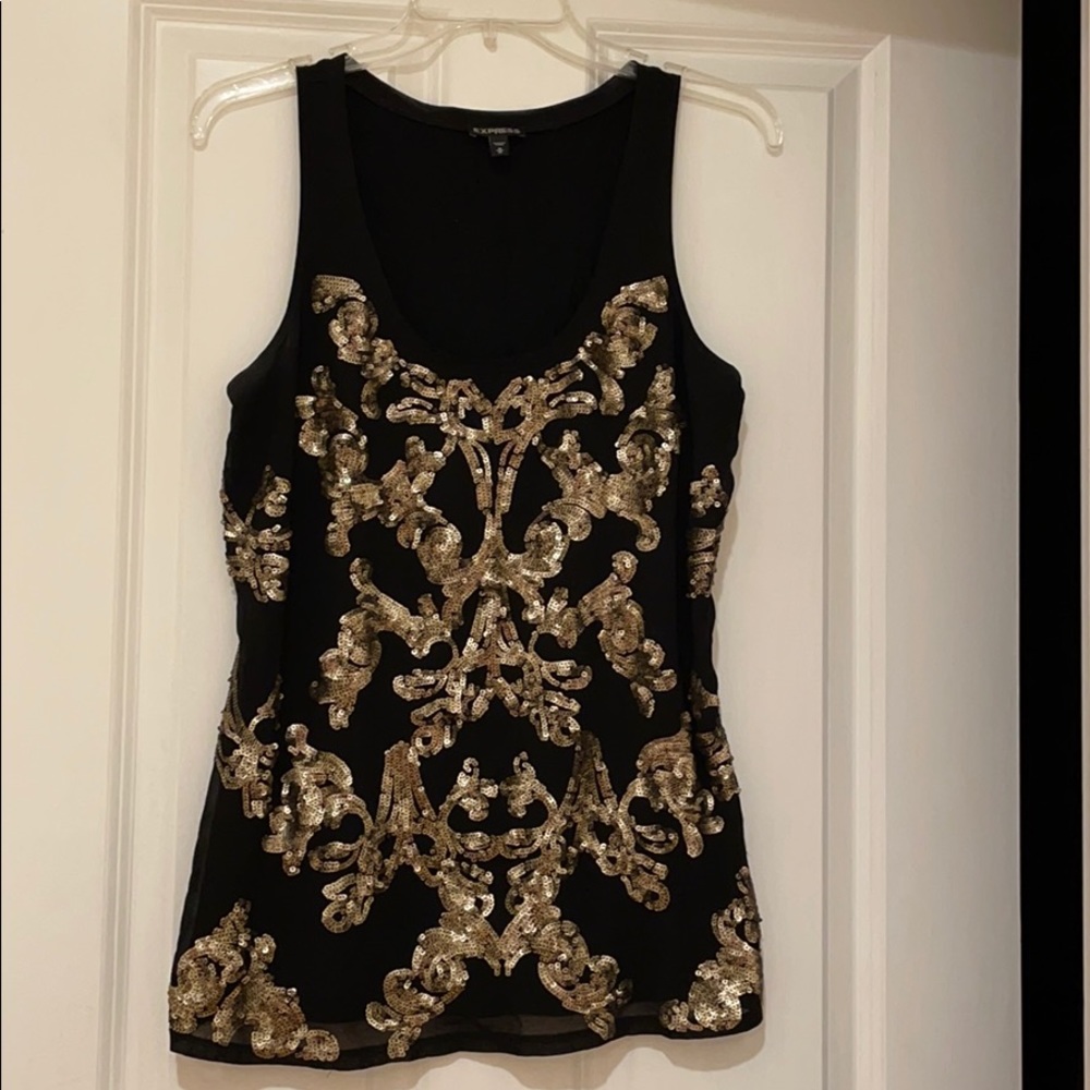 Express tank with matte bronze-gold sequins